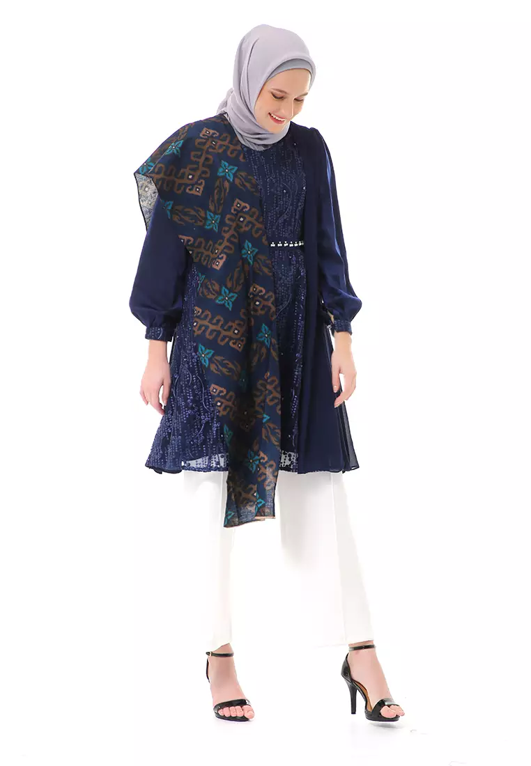 Anevay Long Slevee Baju Batik Atasan Wanita Premium Quality - Navy
