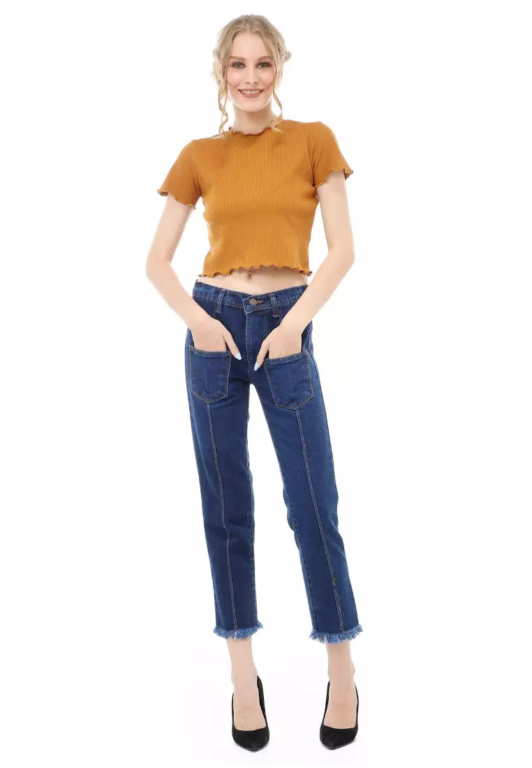 Jourel Celana Panjang Wanita Skinny Jeans Pocket Rawis Stylish Material Denim ORIGINAL - Navy