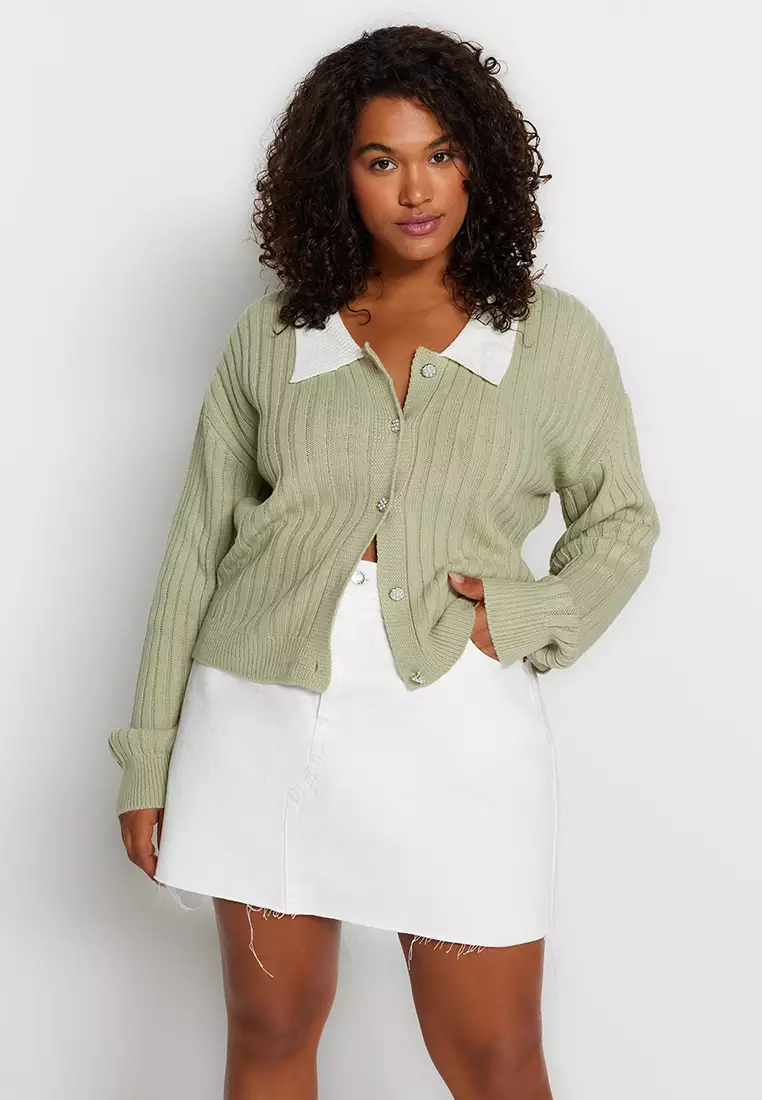 Ribbed Collar Detailed Knitwear Cardigan