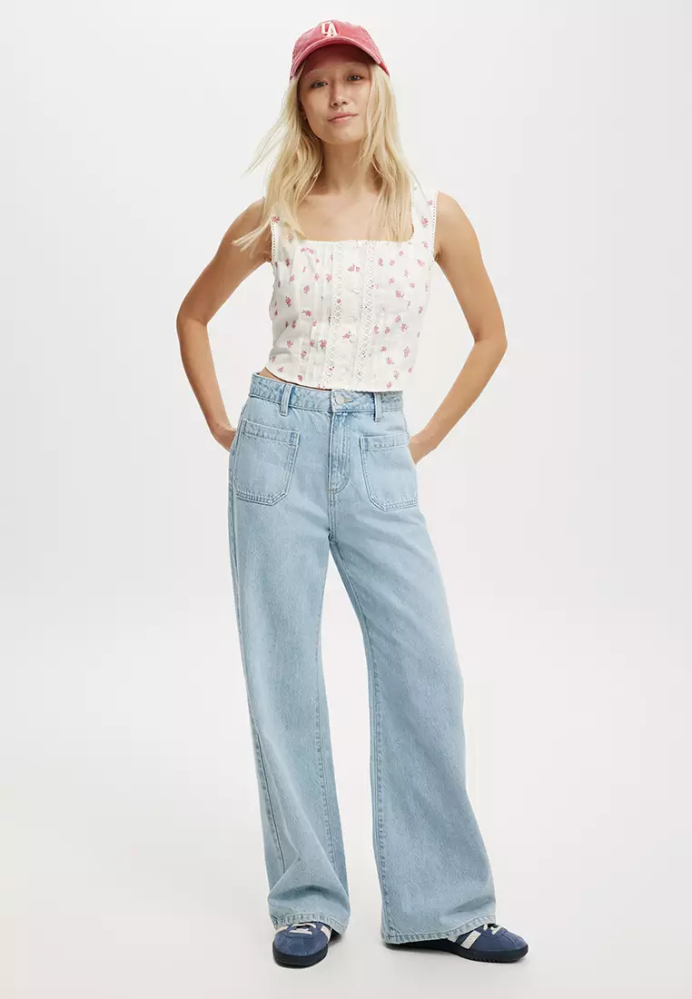 Wide leg cotton jeans sale