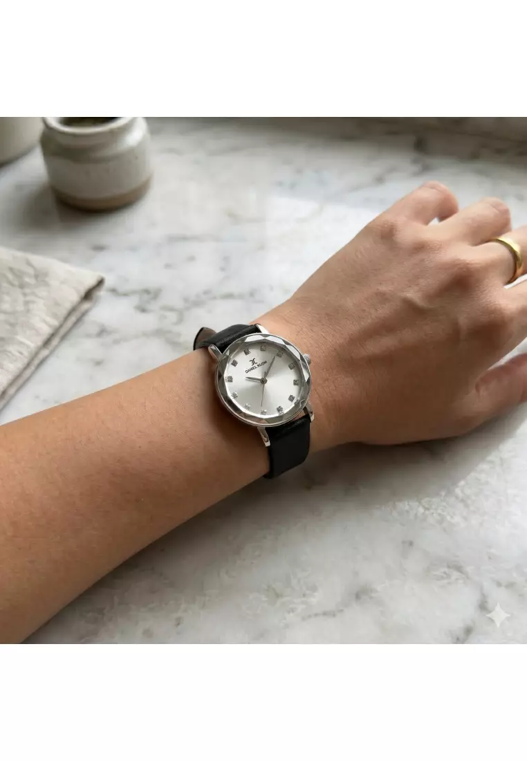 Women Analog Black Leather Diamond Watch DK.6.14317-1