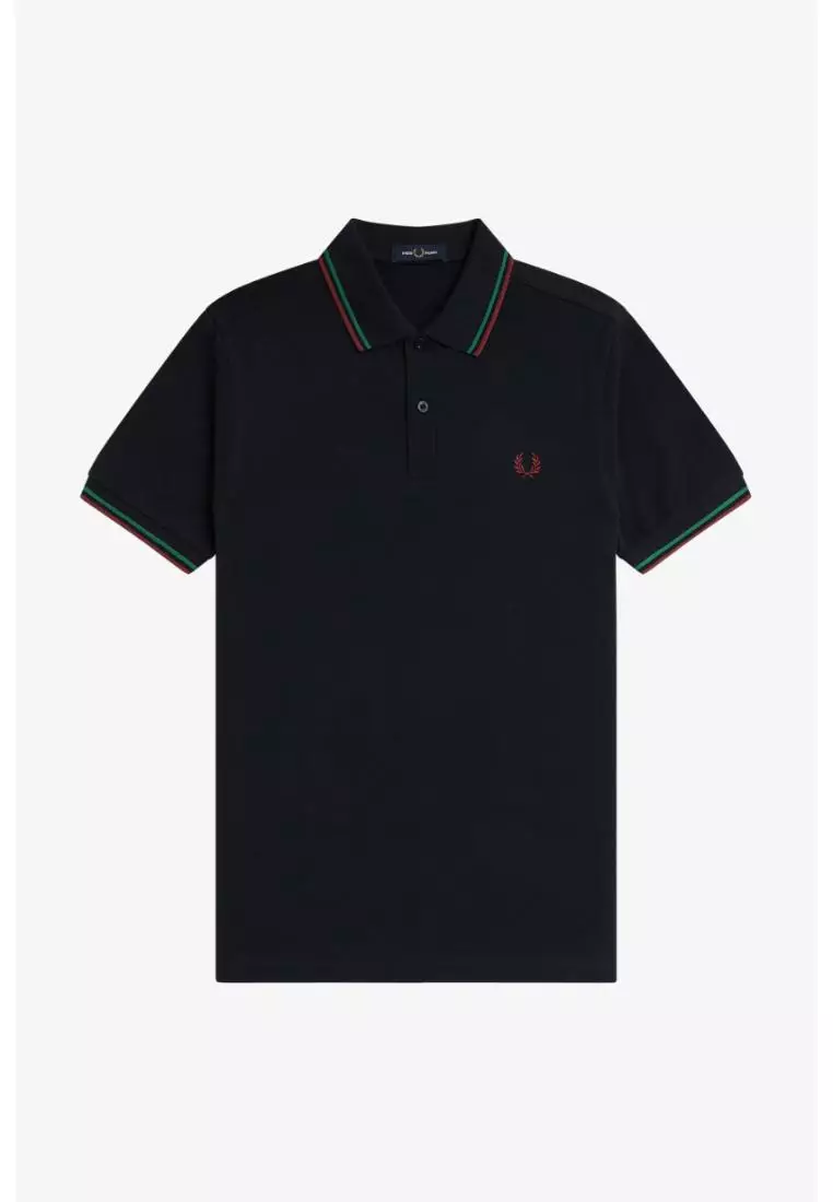 Fred Perry M3600 Twin Tipped Fred Perry Shirt (Navy / Sport Green / Burnt Red)