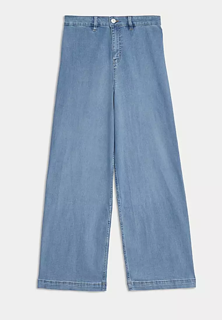 High Waisted Wide Leg Ankle Grazer Jeans