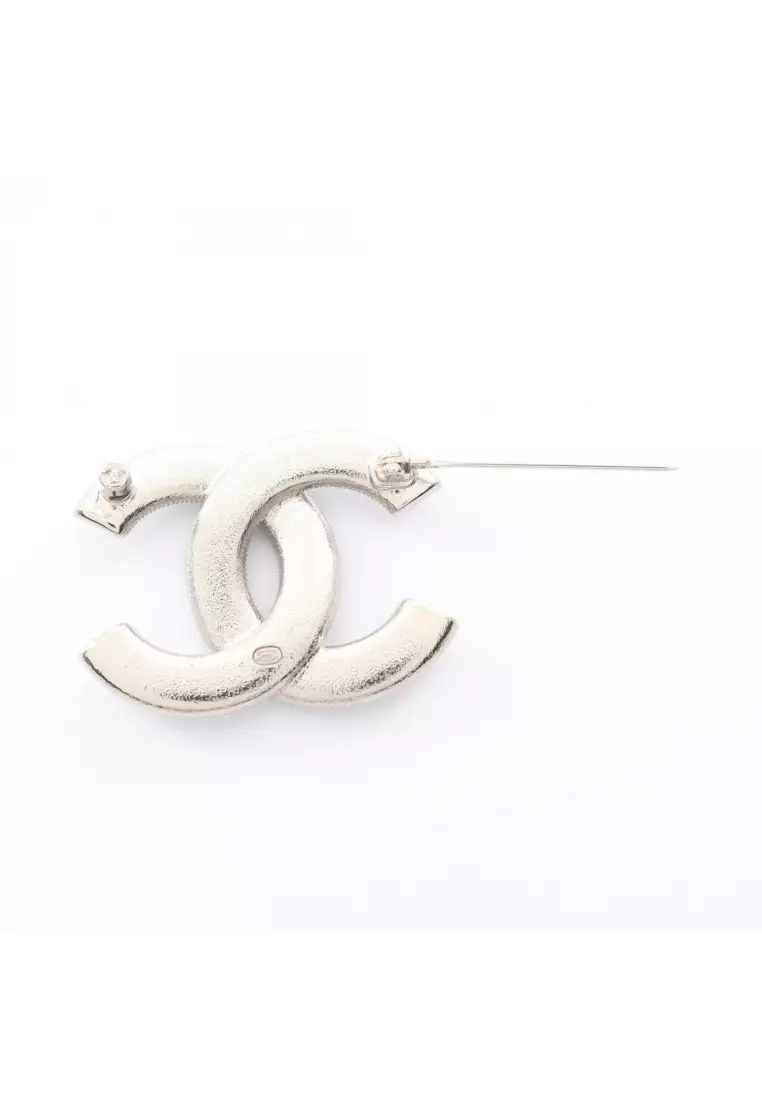 Pre-Loved Chanel coco mark brooch Silver clear A23C