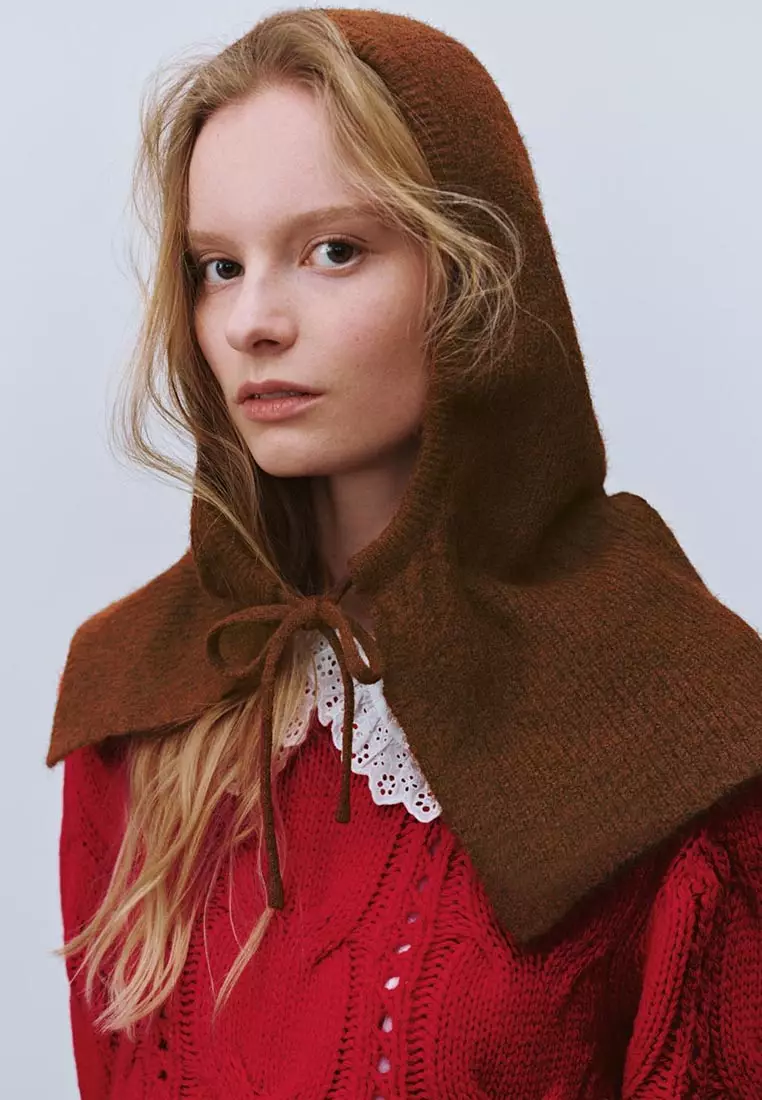 UR春季新款女装红色镂空绞花肌理感针织衫UYL950012