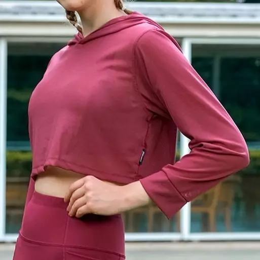 Fitwear - Croptop Jaring / Mesh / Sheer Olahraga BRENDA OUTER HOODIE LS CRP - RED ROSE