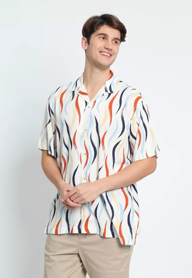 OFF-WHITE ABSTRACT SHORT SLEEVE MEN'S CUBAN SHIRT