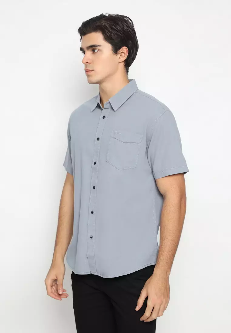 POLICE Kemeja Polos Cotton Abu Regular Fit Pria