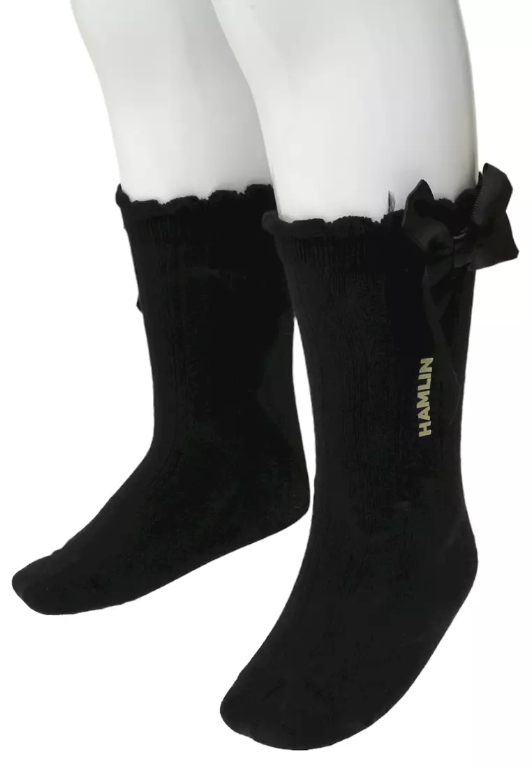 Candie Kaos Kaki Panjang Anak Perempuan Desain Pita Kids Socks Anti Slip Material Cotton ORIGINAL - Black