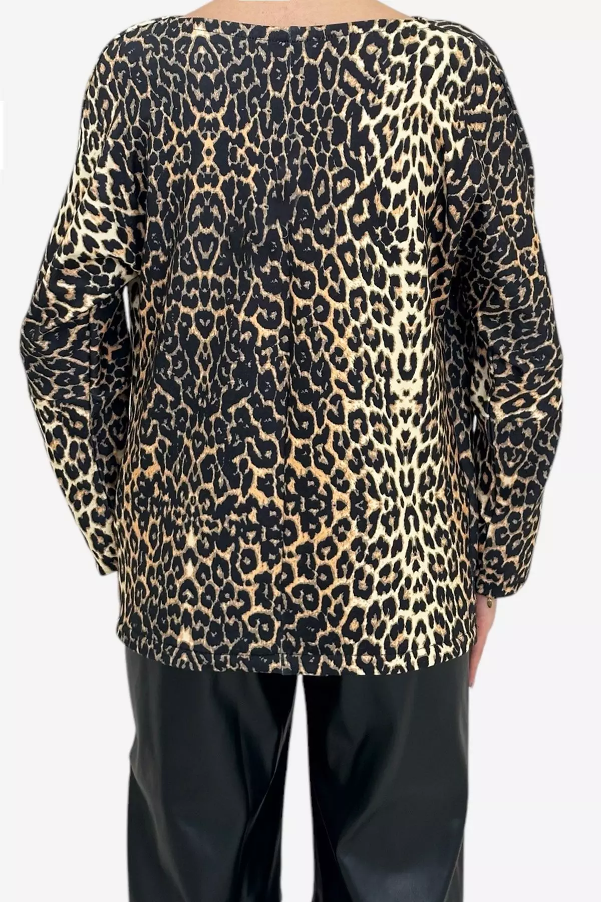 Women's Leopard Degaje Collar Wide Cut Knitted Blouse