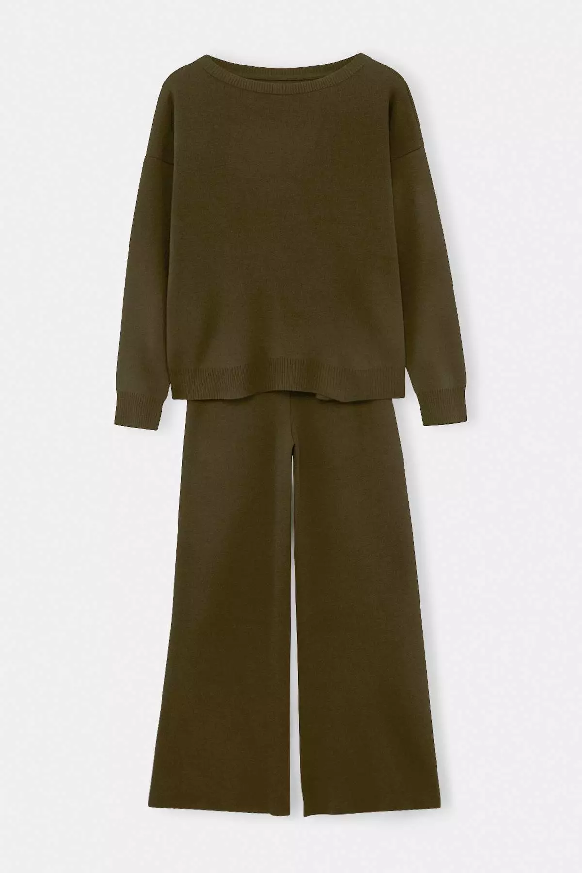 Khaki Boat Neck Sweater-Pants Knitwear Bottom - Top Set Twoaw26Au00043