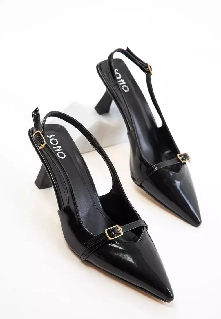 Black Patent Leather-Black Women's Classic Heeled Shoes 20598