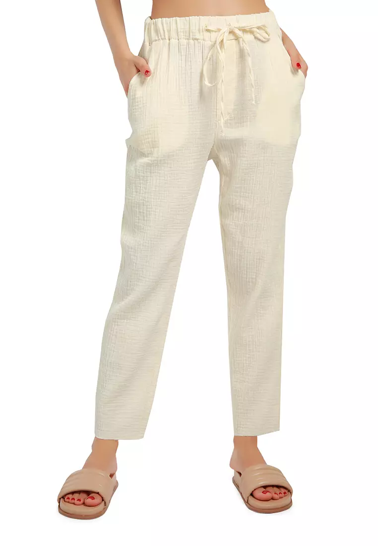 Buy London Rag Beige Drawstring Narrow Bottom Summer Pants. 2024