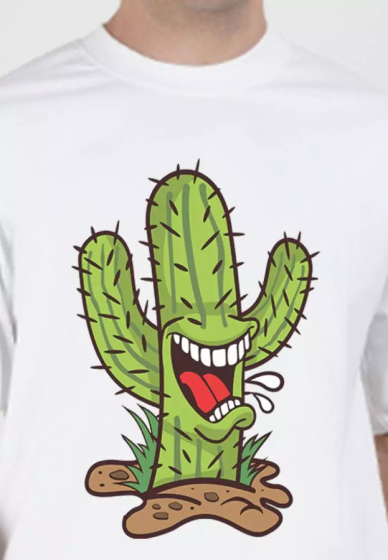 Oversized Cactus Mouth White  Cotton Short Sleeve Essential T-Shirt