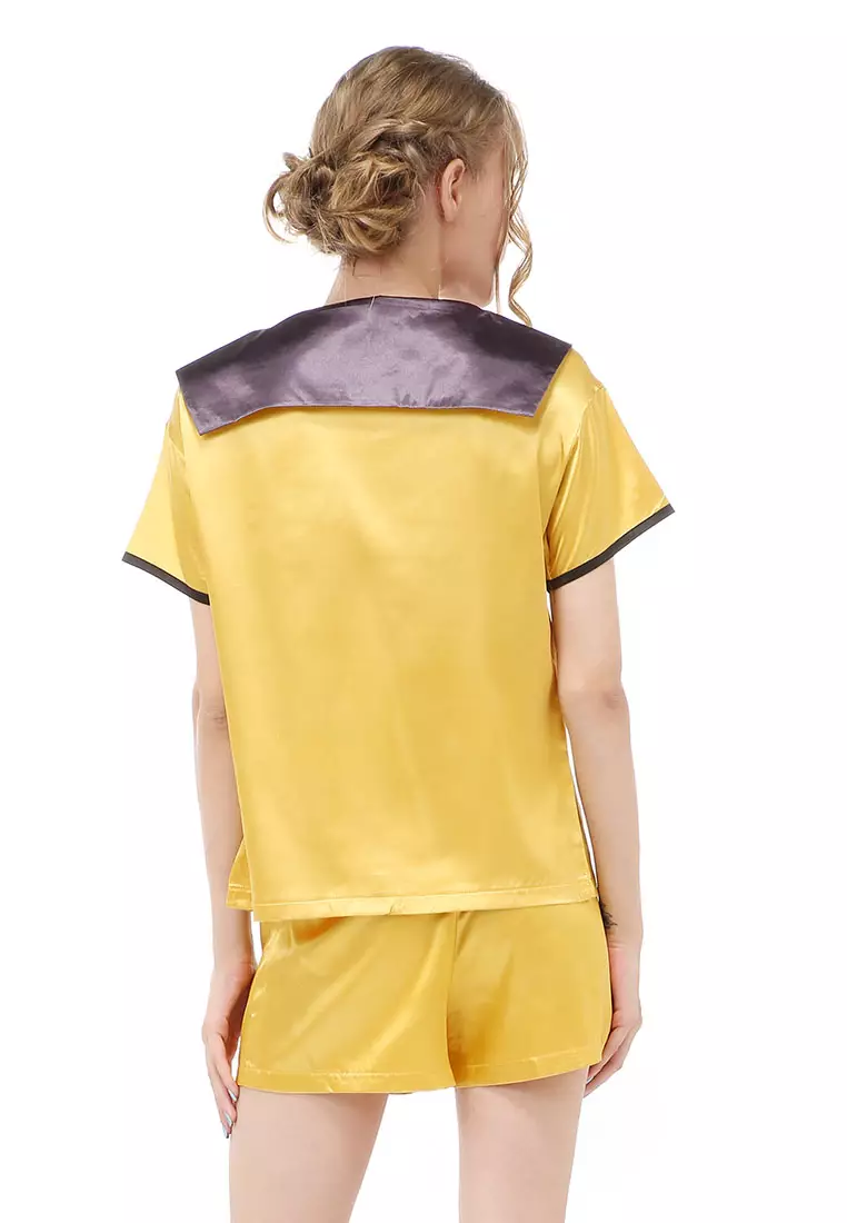 Vance Setelan Baju Tidur Wanita Lengan Pendek Motif Kra Panda Material Satin ORIGINAL - Yellow