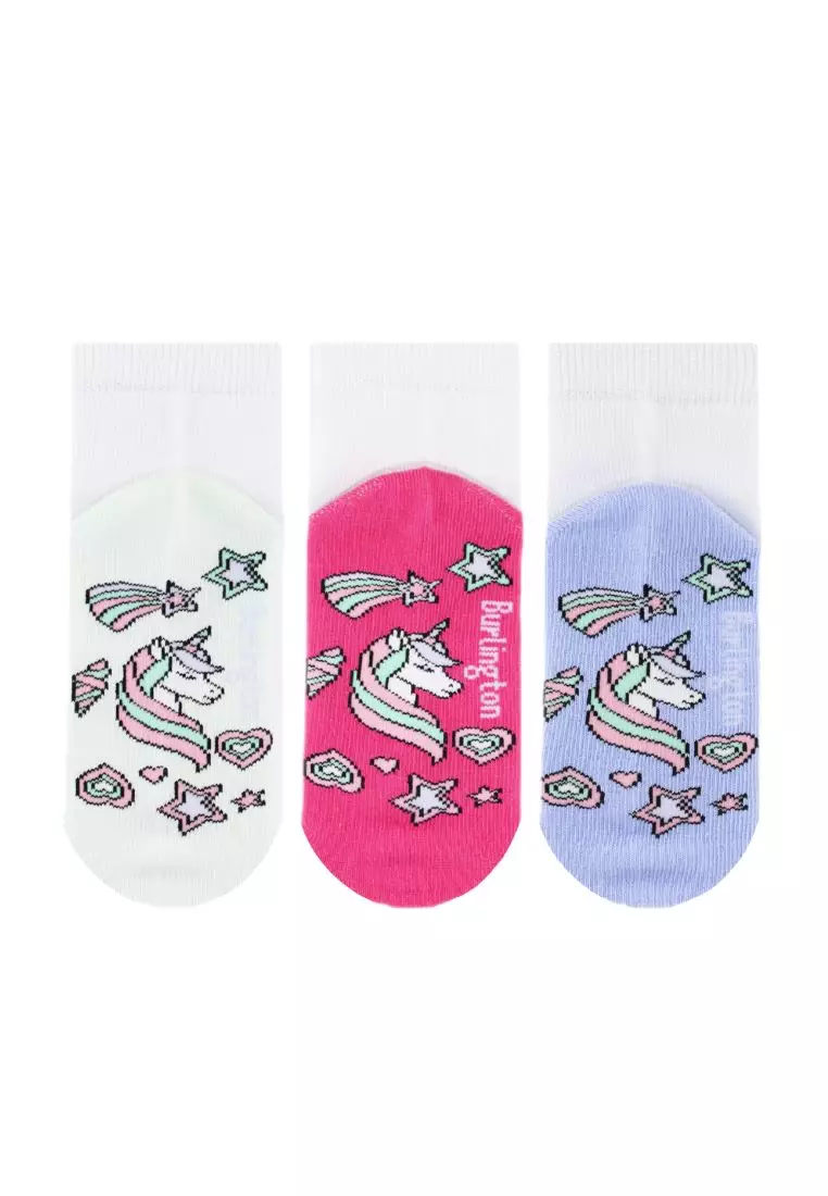 Burlington Girl's Cotton Lite Casual Ankle Socks 3 pairs in 1 pack BGCKG64