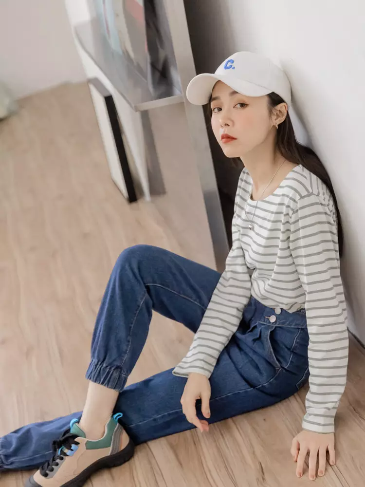 OB嚴選 純棉前後腰頭造型牛仔束口褲《BA7335》