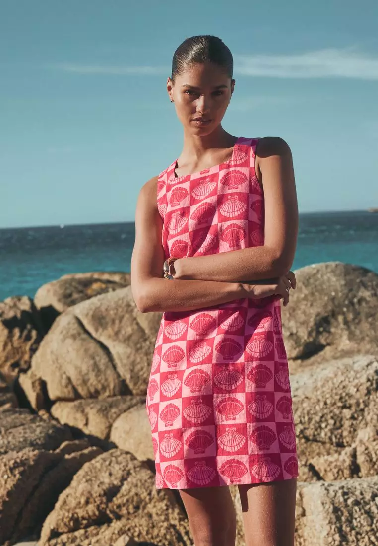 Buy NEXT Square Neck Shift Mini Dress with Linen 2026 Online | ZALORA