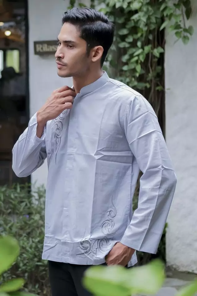 Koko Pria Panjang Bordir  A2J12 Abu Muda