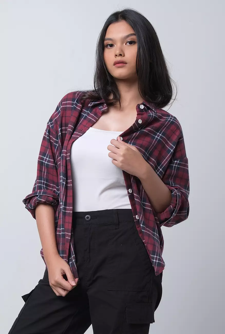 Kemeja Wanita Flanel Lanira Red Navy