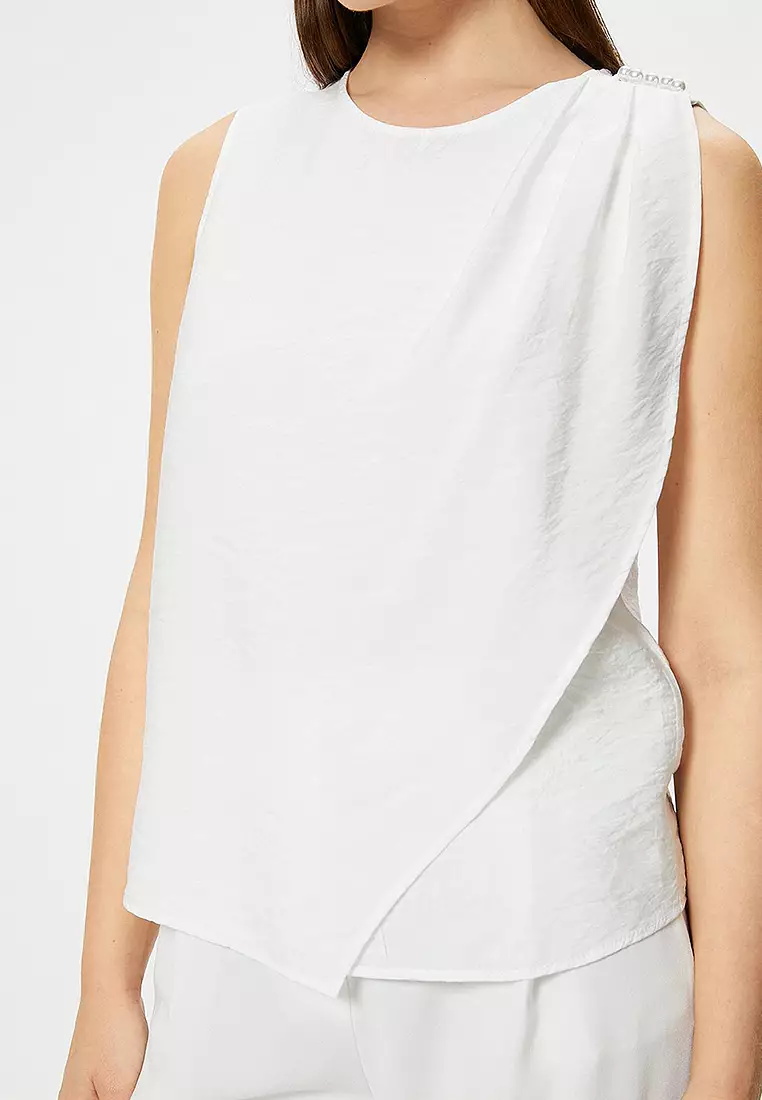 Sleeveless Blouse with Pearl Detail