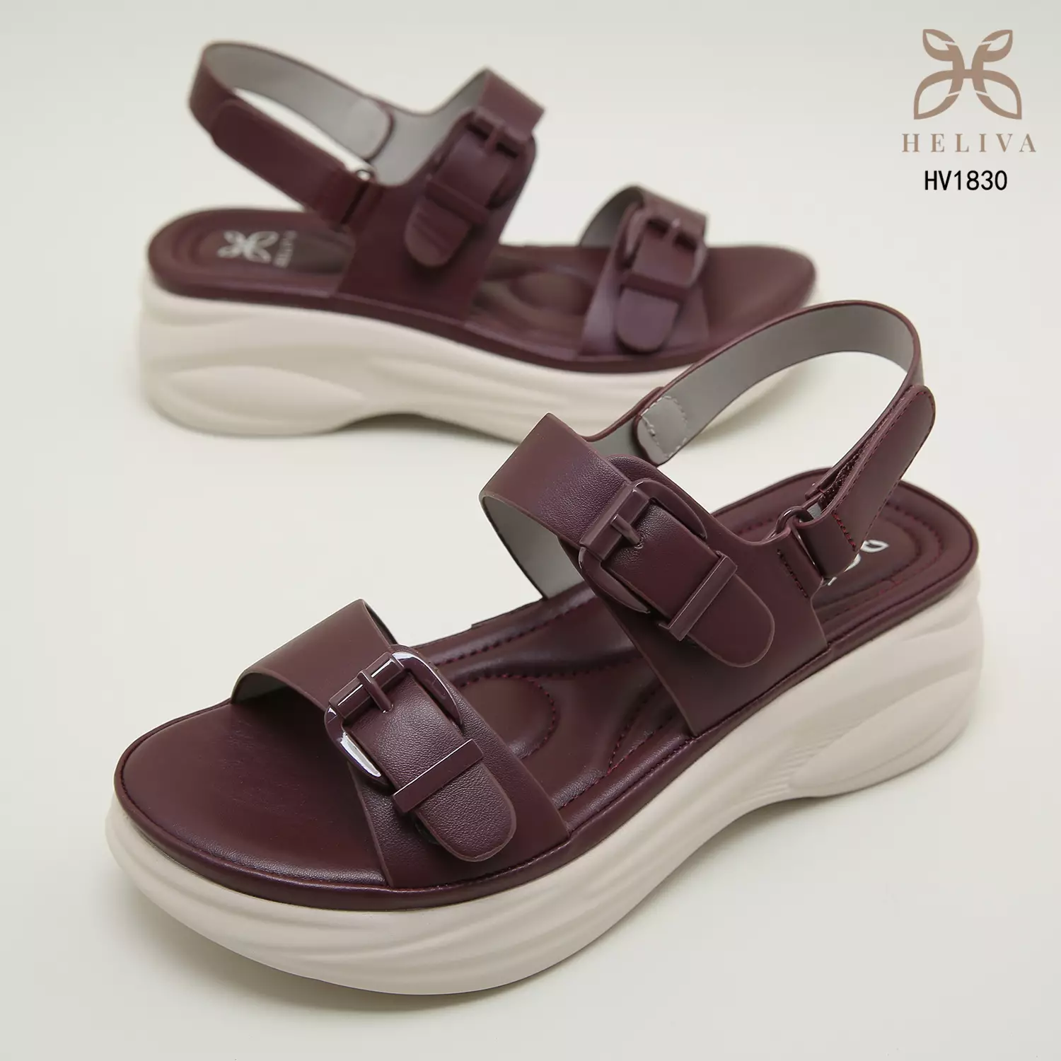 Heliva Savira Sandal Wedges Strap Buckle Hook Ankle Wrap Velcro