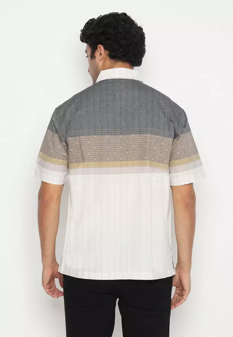 POLICE Kemeja Border Printing Coklat Abu Regular Fit Pria