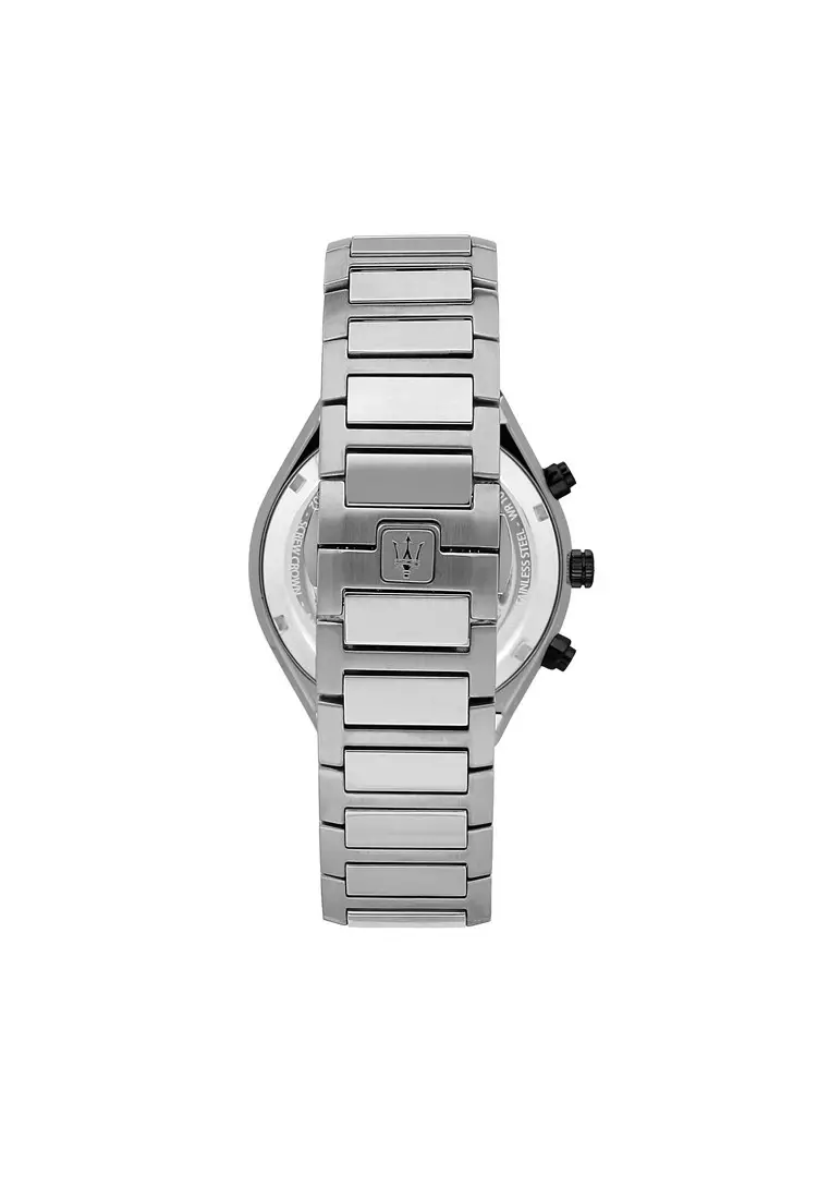 【2 Years Warranty】Maserati Stile 45mm Black Dial Men's Stainless Steel Chronograph Quartz Watch R8873642004 With Luminous Dial Hands