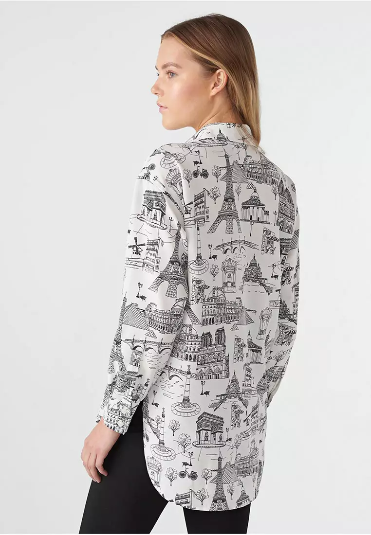 Karl Lagerfeld Silky Crepe Paris Conversational Shirt