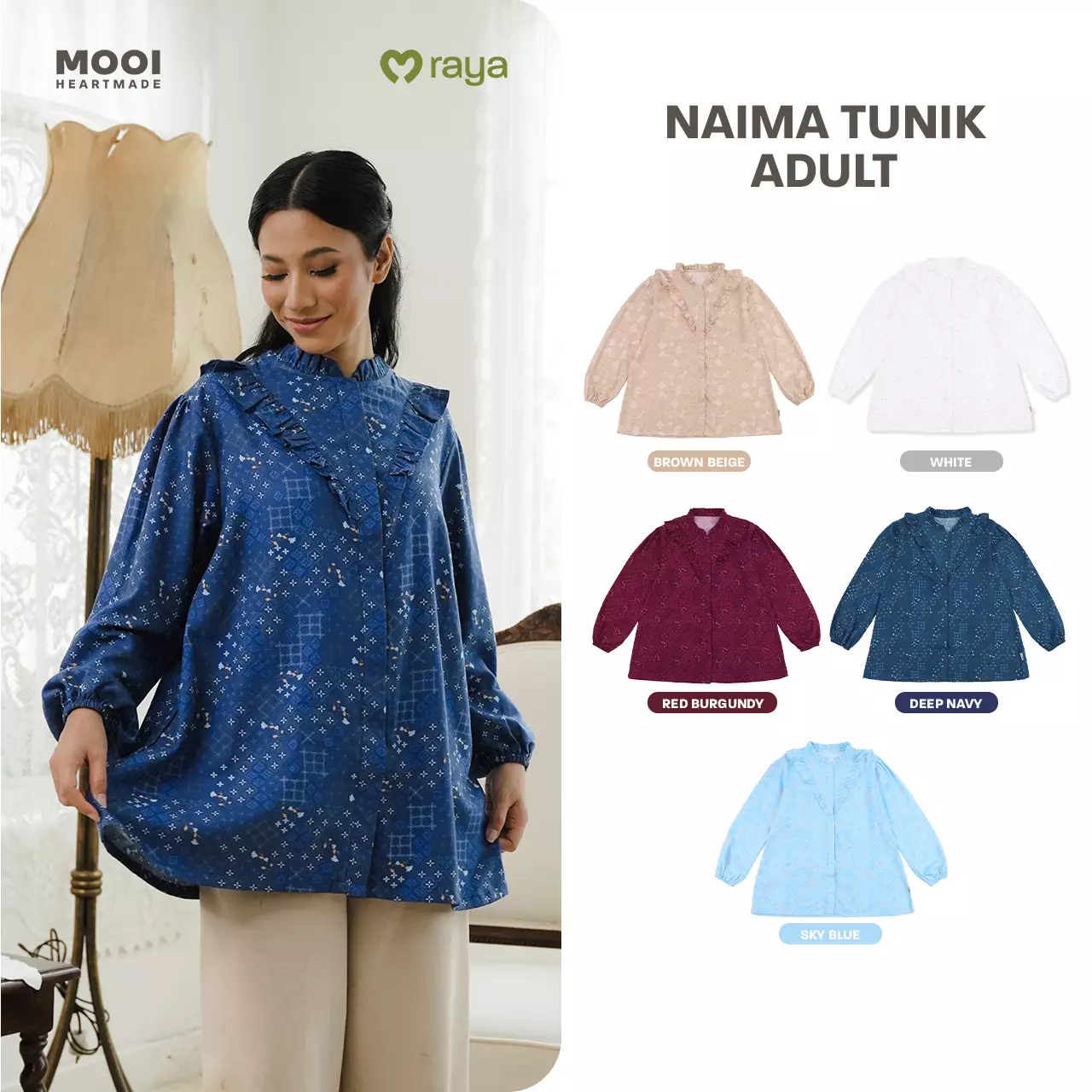 Mooi Tunik Wanita Atasan Wanita Raya Collection Naima Tunik Adult Zeina Series - White