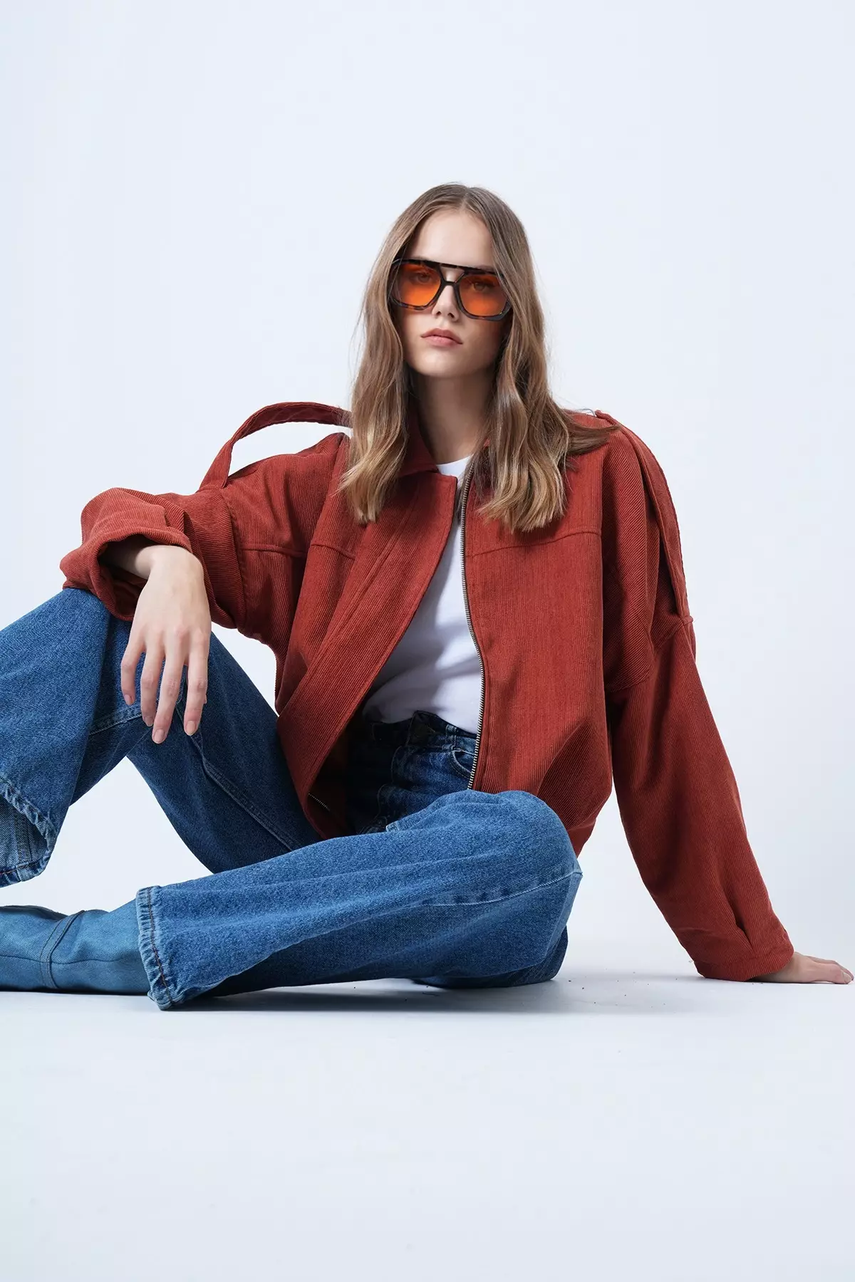 Tile Shoulder Epaulettes Lined Velvet Bomber Jacket Alc-X14617