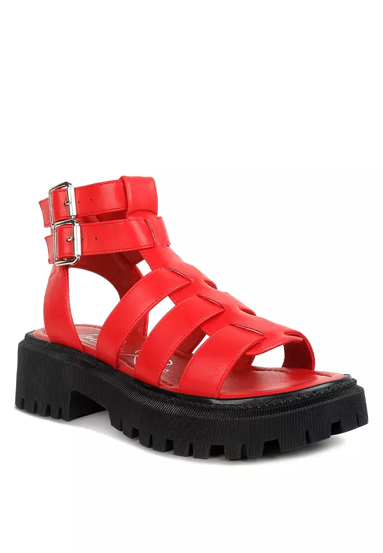 Red two strap sandals hotsell