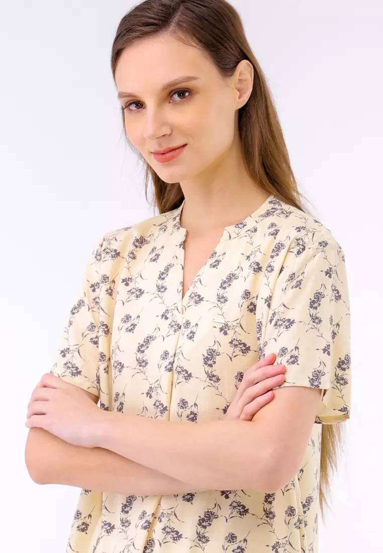 Woven Printed Soft Linen Short Sleeve Blouse