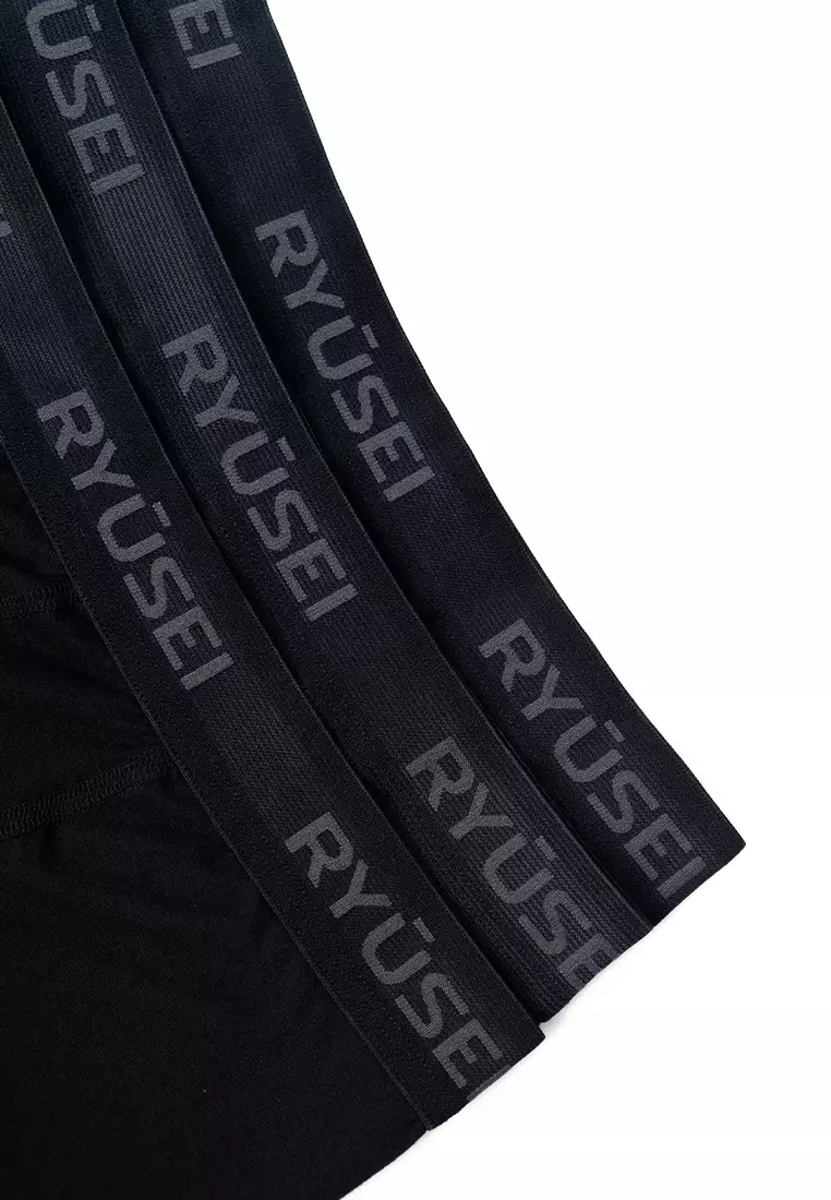 Ryusei Boxer Haruki Polyester Spandex 3 Pcs - Black | Nyaman & Elastis