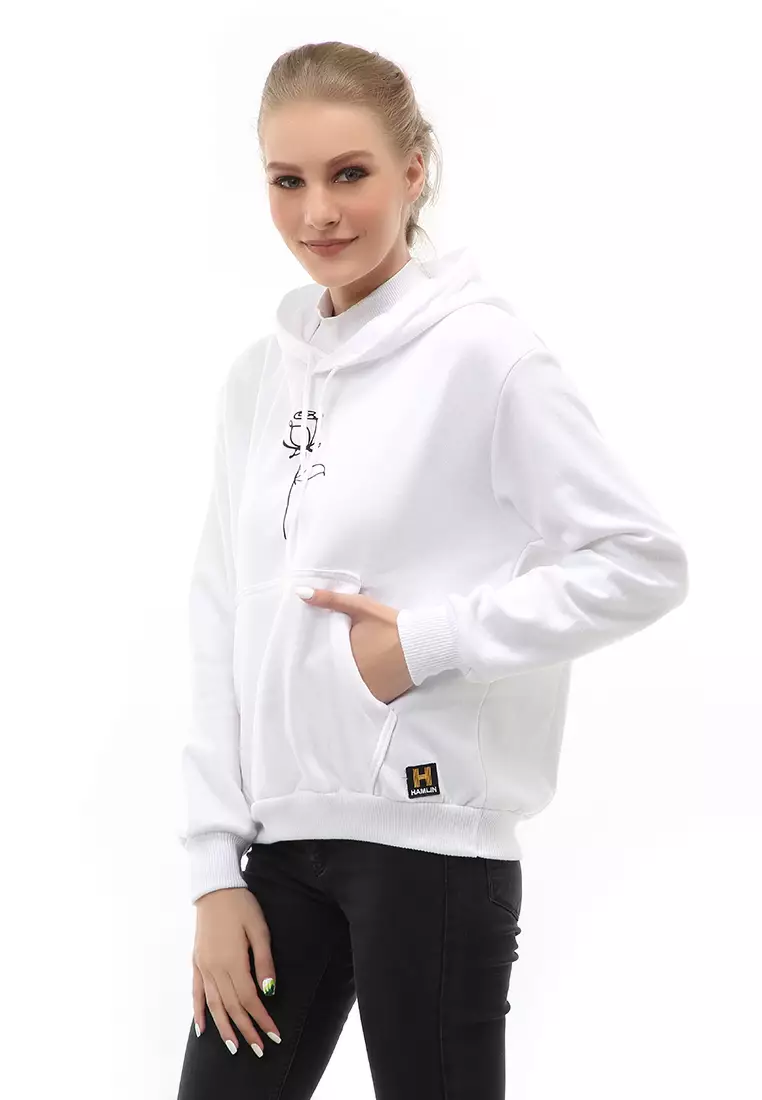 Hardwin Hoodie Rose Casual Wanita Material Fleece ORIGINAL - White