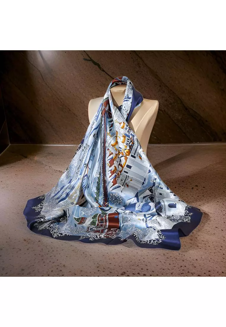 Luxury Silk Ladies' Large Scarf, Sun-Proof Crepe Satin, Premium Souvenir.