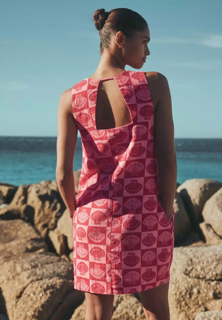 Square Neck Shift Mini Dress with Linen