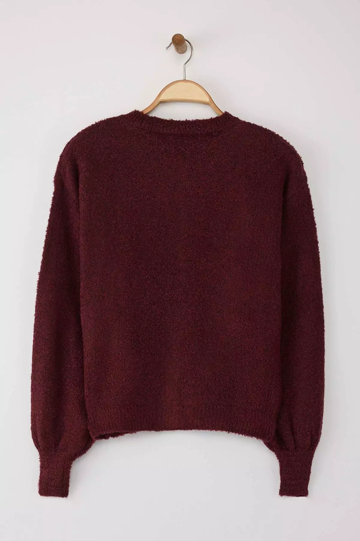 Burgundy Button Detailed Soft Textured Knitwear Cardigan