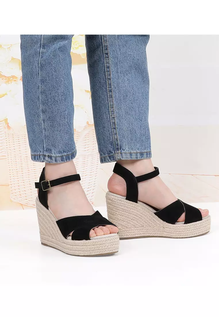 11CM Cow Suede Cross Strap Wedge Sandals HB2024128648