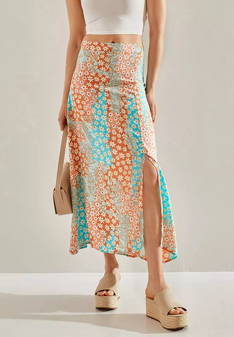 Viscose Slit Midi Skirt