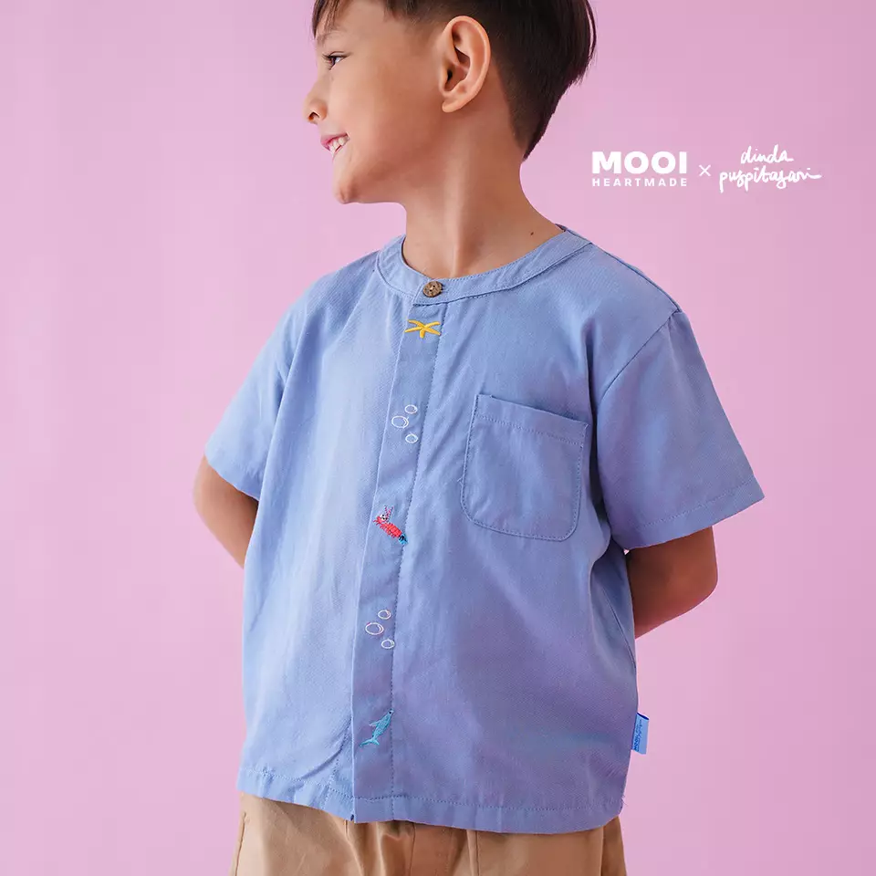 Mooi X Dinda Puspitasari Kemeja Anak Laki-laki Rue Pocket Shirt - Dusty Blue