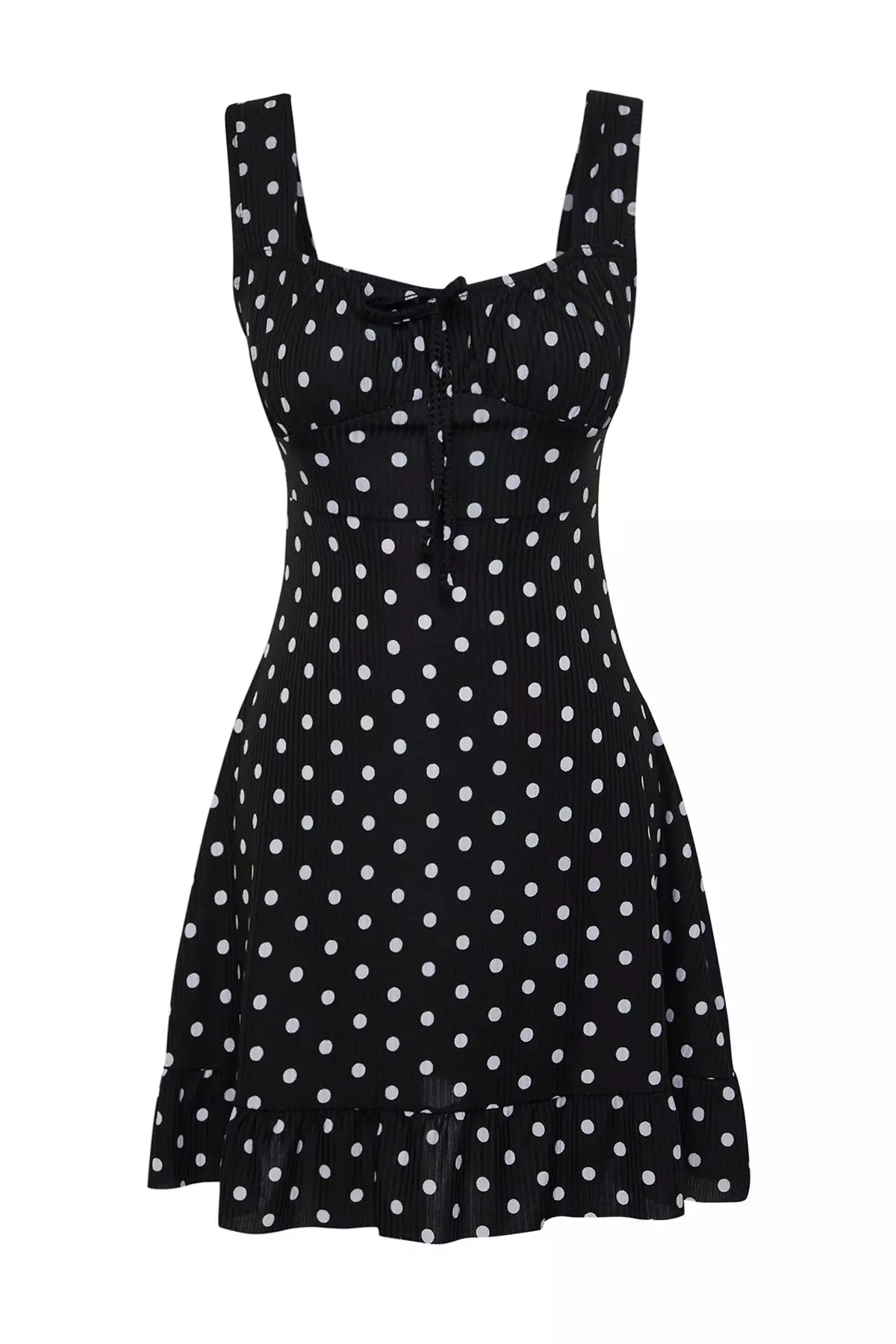 Black*001 Square Neck Flounce A-Line Mini Knitted Mini Dress TWOSS23EL00348