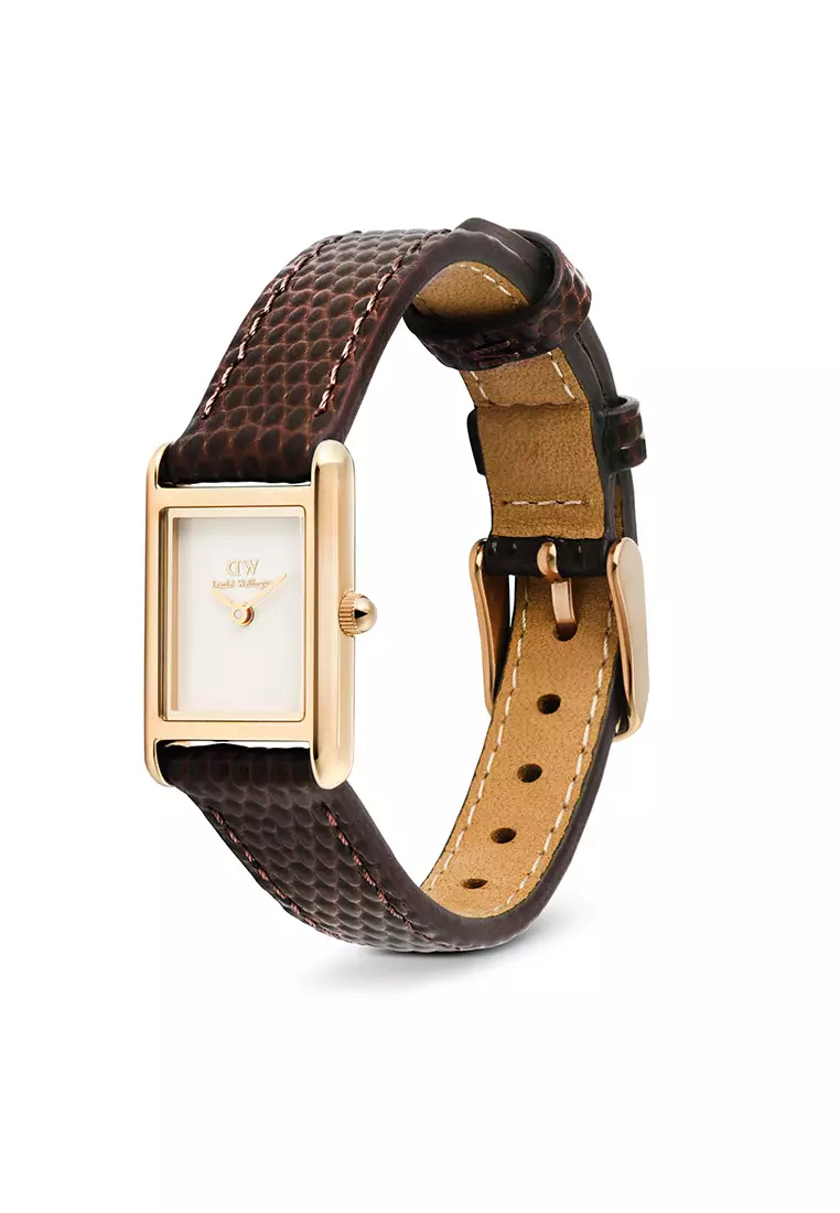 Bound Mini Dark Brown Lizard White Rose Gold - Women Watch Stainless Steel Leather Strap watch DW Official Authentic Original jam tanggan perempuan DW jam tangan