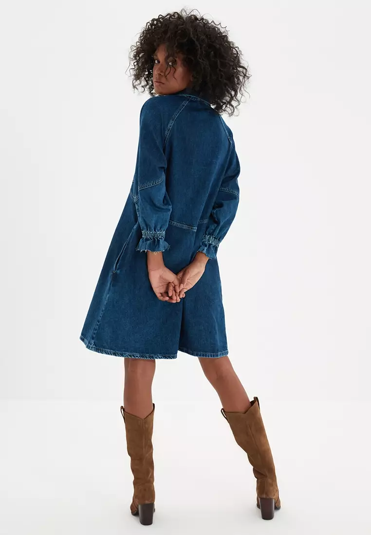 Oversized Denim Dress with Stitching Detail