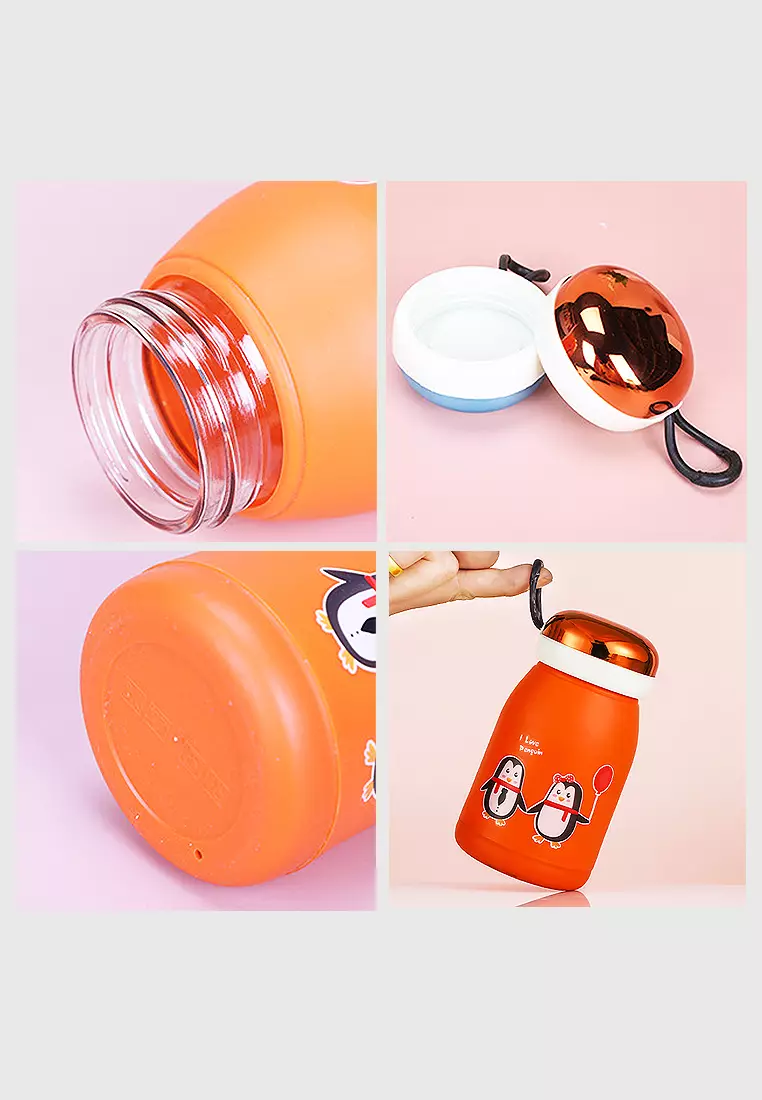 Wakakids Botol Minum Kaca Anak Food Grade Minimalis 380ml Motif Pinguin Venrz Orange