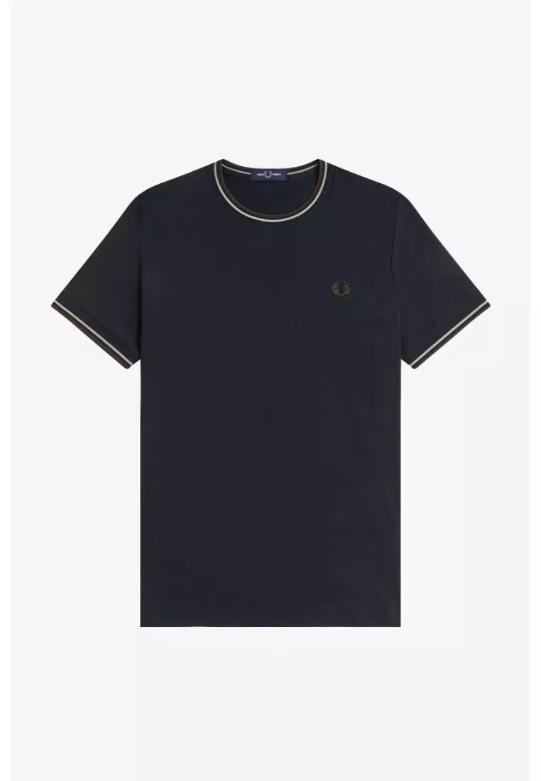 Fred Perry M1588 Twin Tipped T-Shirt (Navy / Warm Oat / Burnt Tobacco)