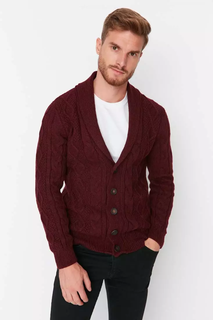 Red shawl hotsell collar sweater