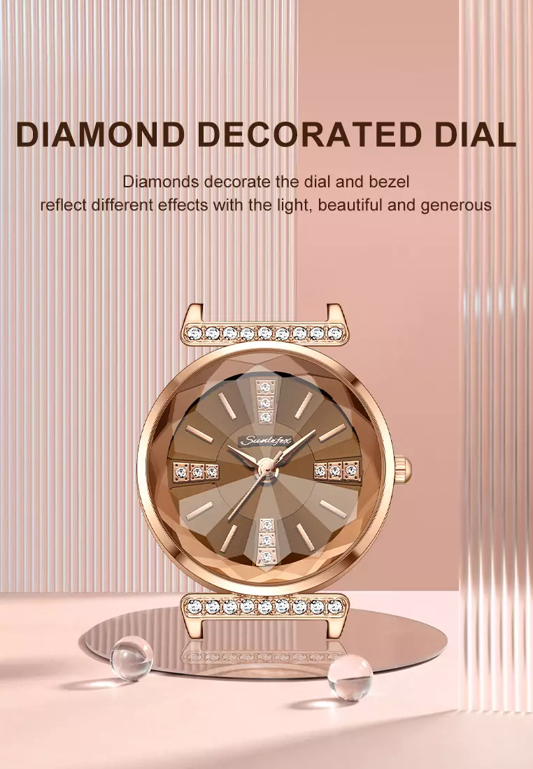 Jam Tangan Wanita Berlian Anggun Gaya Antik Tali Kulit Original Jam Tangan Cewek 8008 allbrown