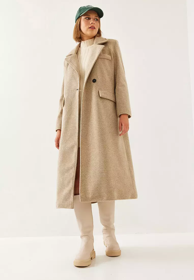 Women's Sleeve Badge Detail Long Cashmere Coat 2496 60261001