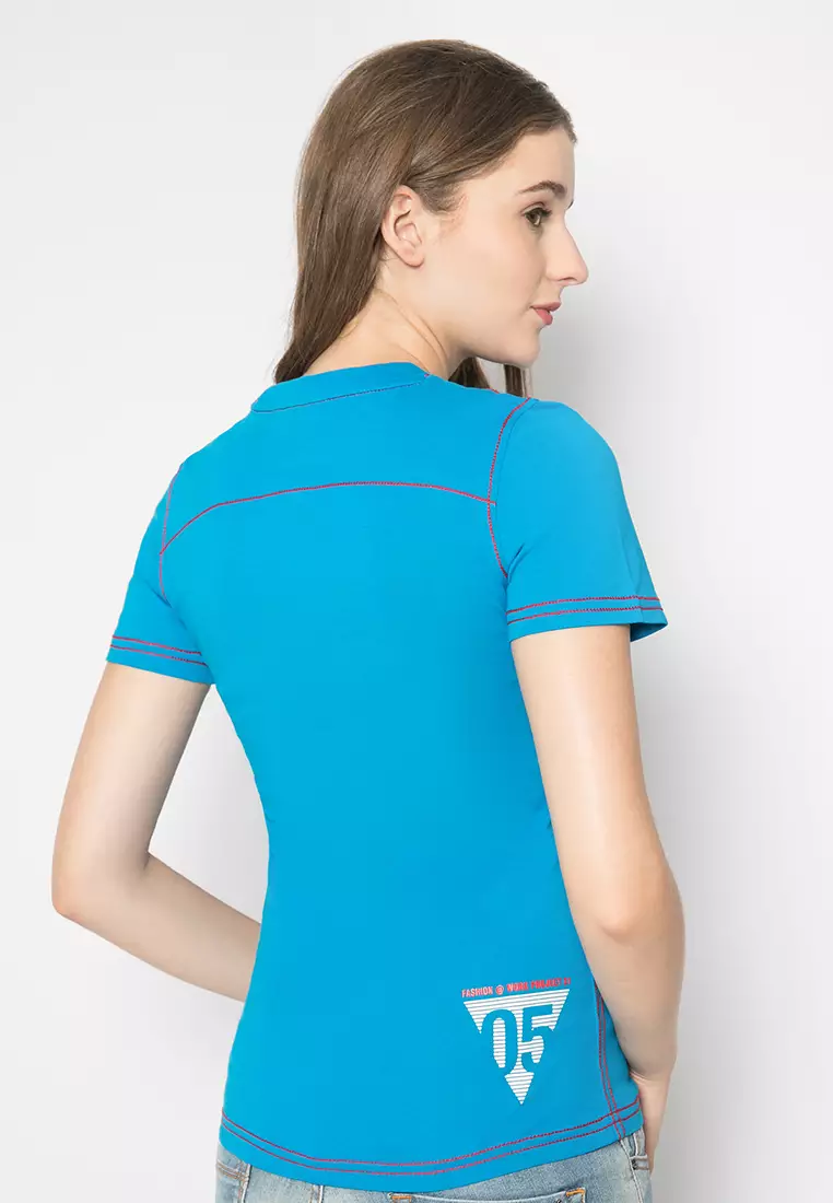 LGS - Kaos Casual Wanita - Lengan Pendek - Biru - Gambar Sablon Ladies DNM